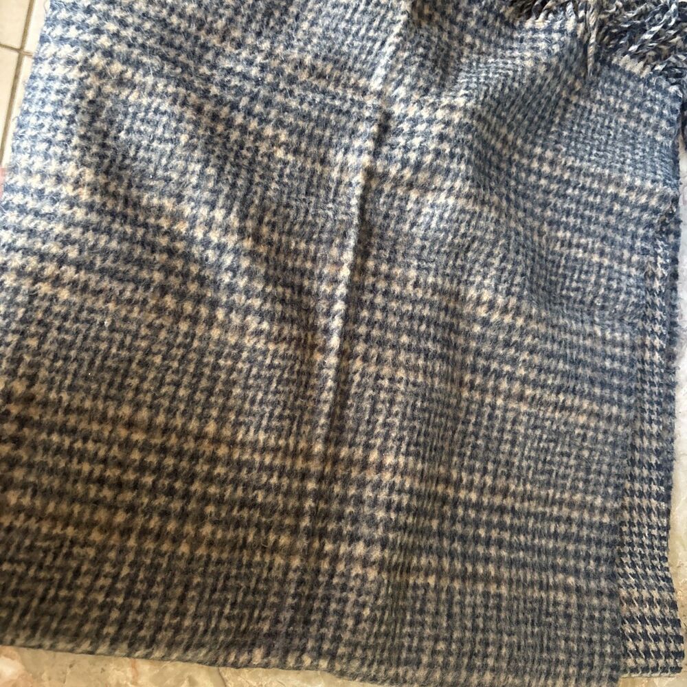 Savile Row Scarf Plaid  Fringe 100% Acrylic Blue And Brown